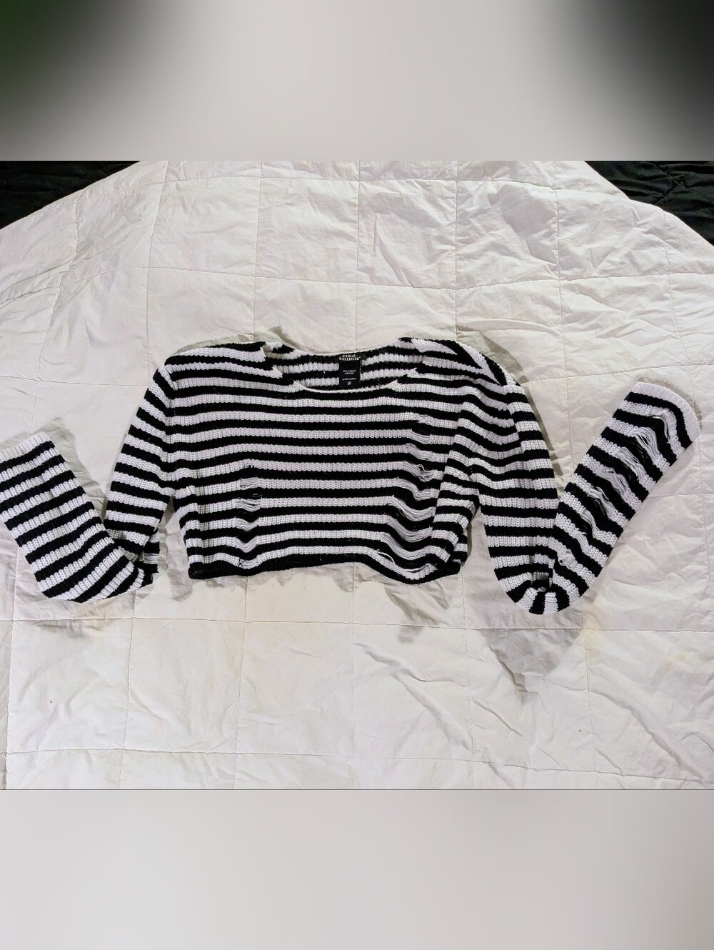 Social Collision Goth Black & White Striped Cropped Sweater L